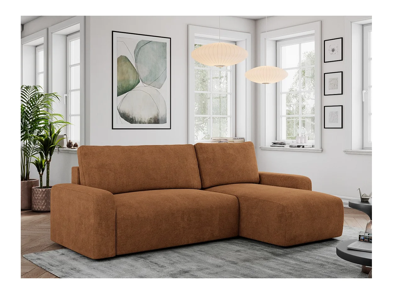 Ecksofa ARGOS - mit Schlaffunktion, Sofa mit armlehnen, Bettkasten, 3-Sitzer Sofa - Orange Stukture