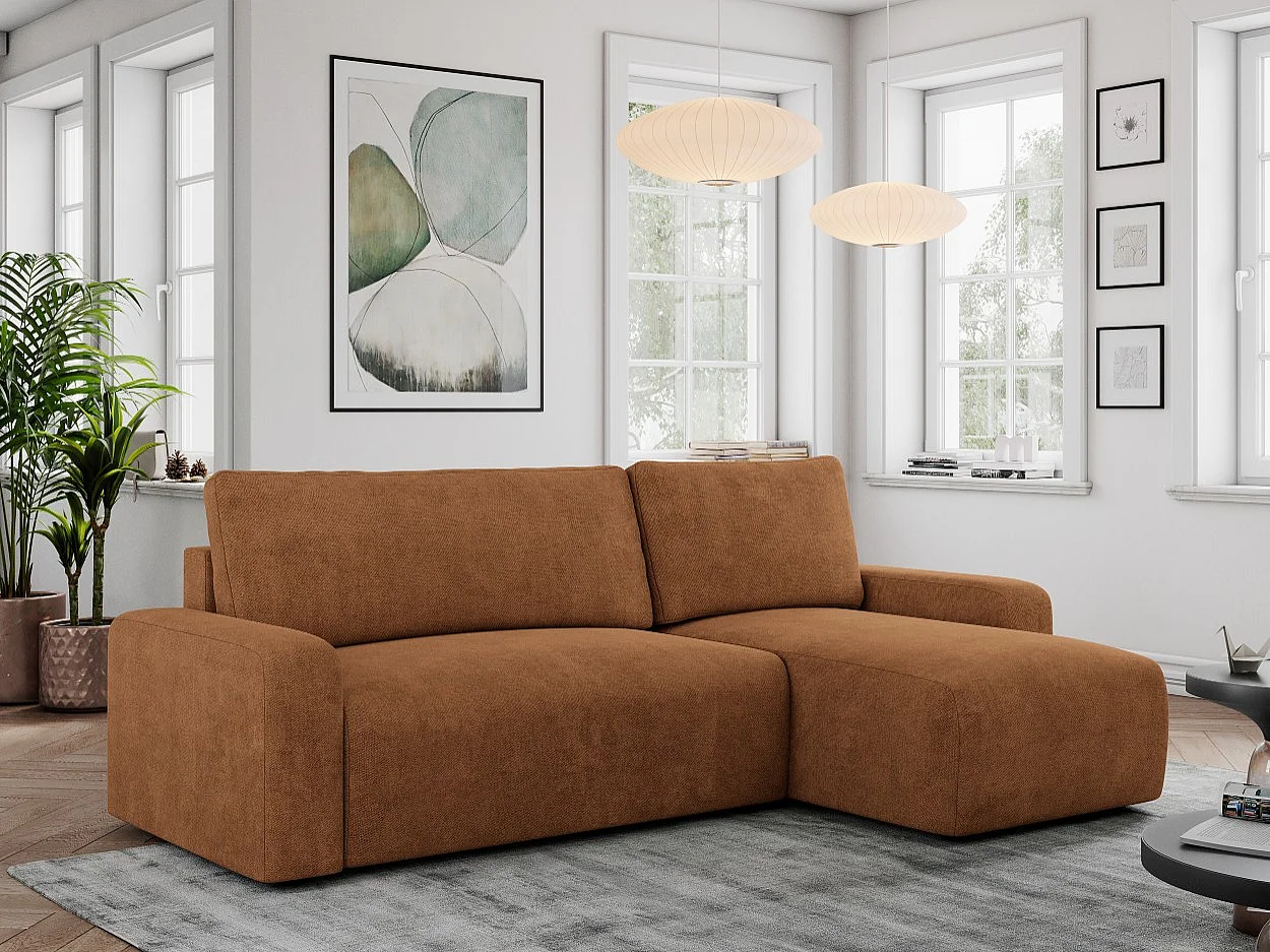 Ecksofa ARGOS - mit Schlaffunktion, Sofa mit armlehnen, Bettkasten, 3-Sitzer Sofa - Orange Stukture