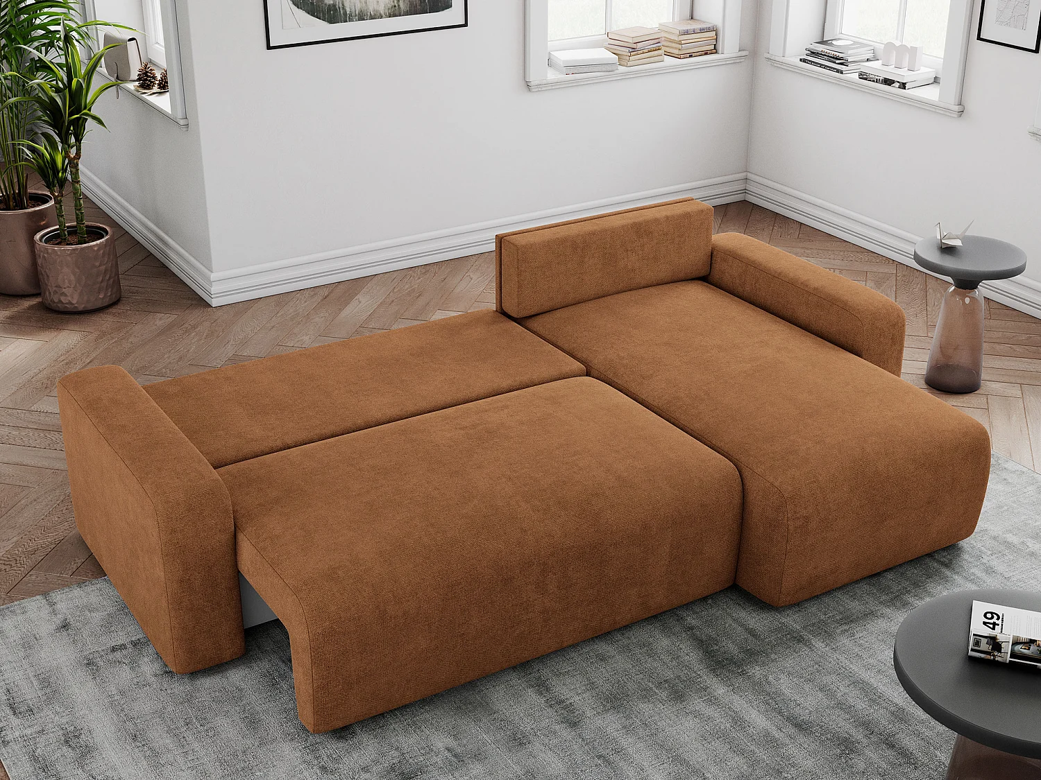 Ecksofa ARGOS - mit Schlaffunktion, Sofa mit armlehnen, Bettkasten, 3-Sitzer Sofa - Orange Stukture