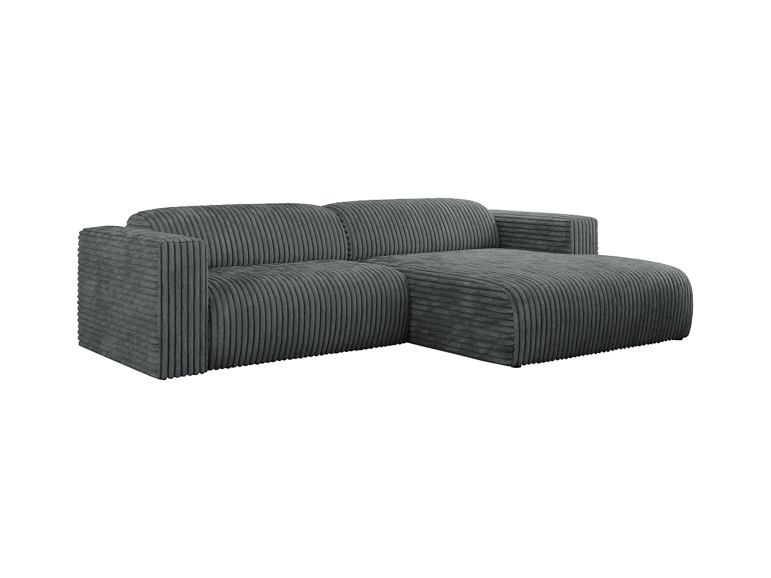 Ecksofa PASADENA - mit Armlehnen, Wohnlandschaft, freistehendes Sofa, große Ecke - Dunkelgrau Cord - Ecke Rechts
