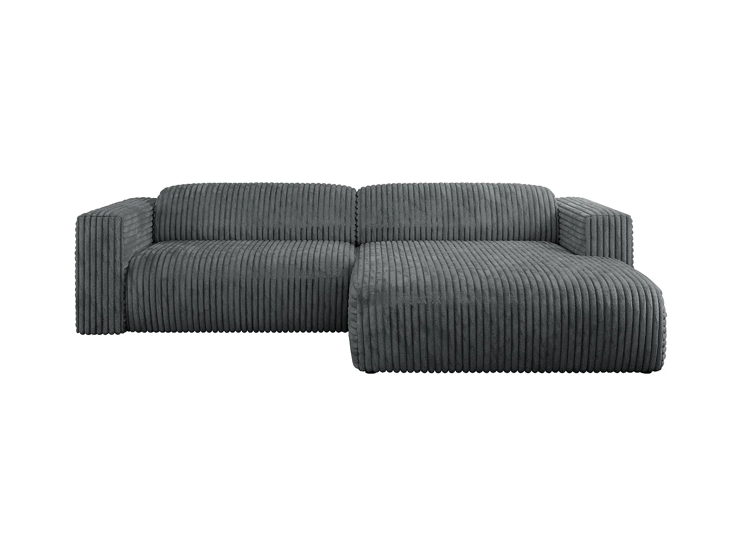 Ecksofa PASADENA - mit Armlehnen, Wohnlandschaft, freistehendes Sofa, große Ecke - Dunkelgrau Cord - Ecke Rechts
