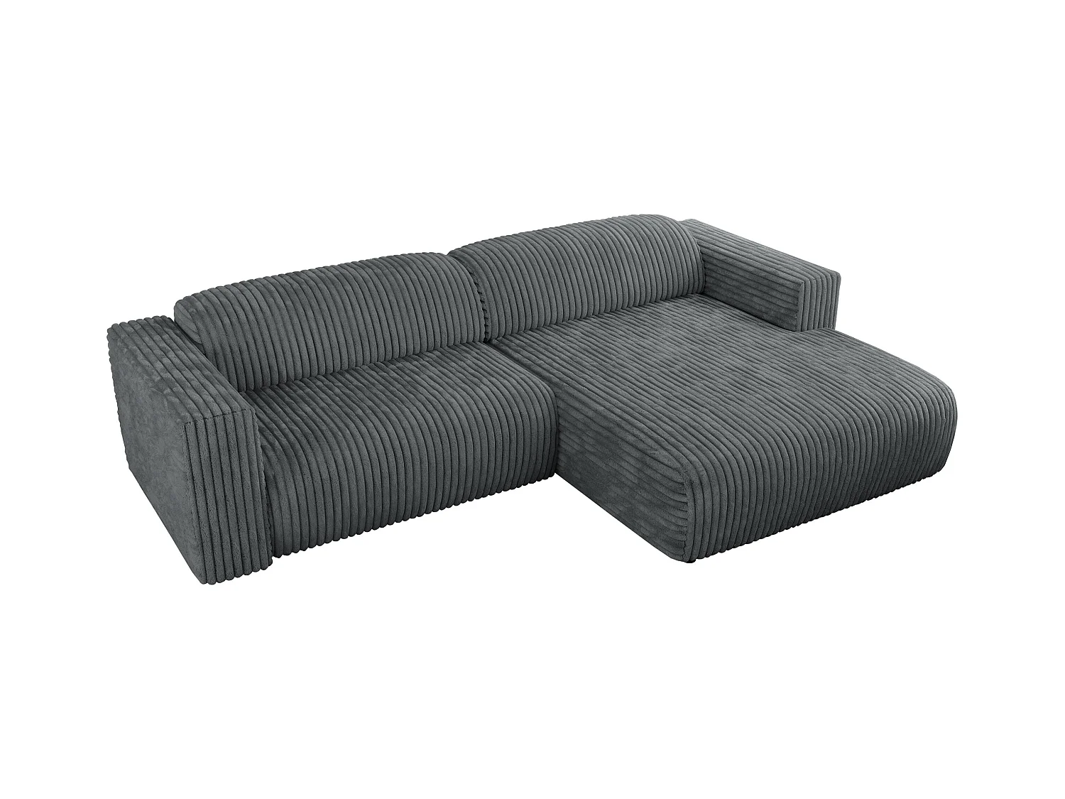 Ecksofa PASADENA - mit Armlehnen, Wohnlandschaft, freistehendes Sofa, große Ecke - Dunkelgrau Cord - Ecke Rechts