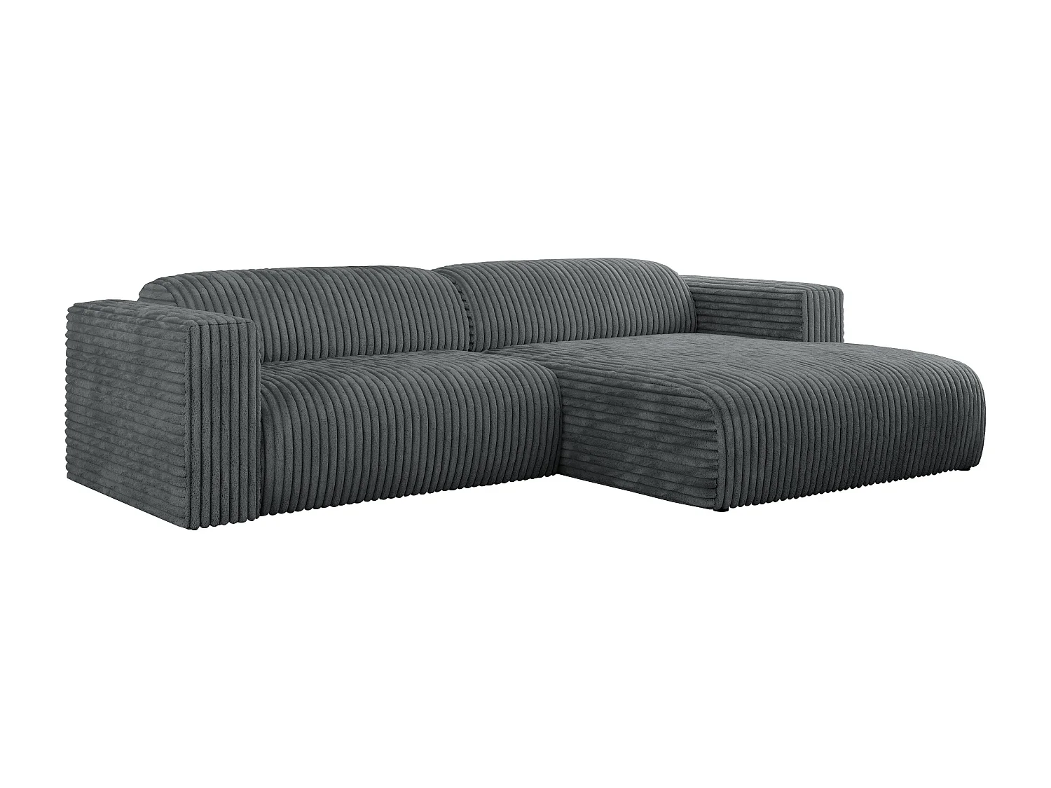 Ecksofa PASADENA - mit Armlehnen, Wohnlandschaft, freistehendes Sofa, große Ecke - Dunkelgrau Cord - Ecke Rechts