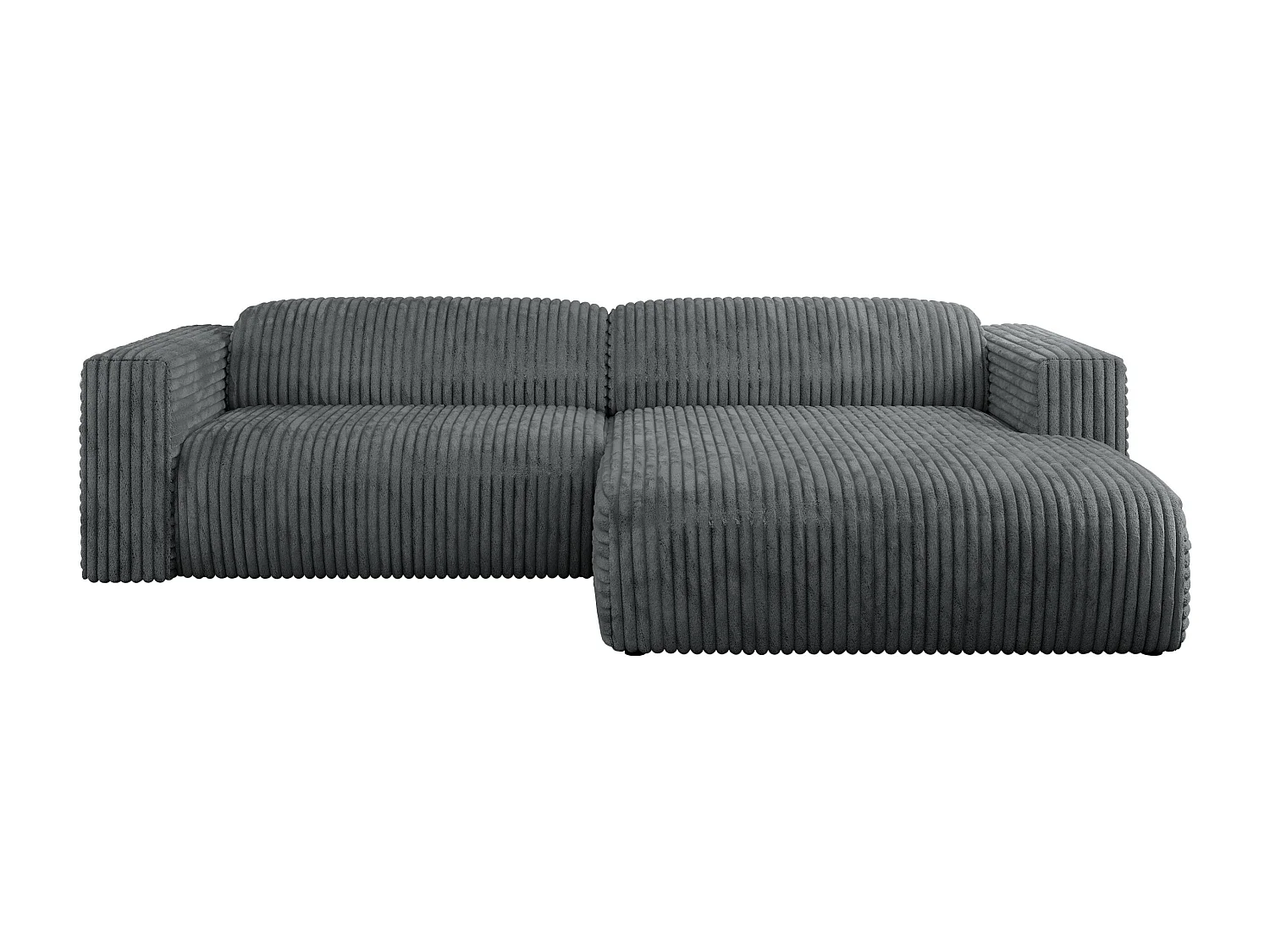 Ecksofa PASADENA - mit Armlehnen, Wohnlandschaft, freistehendes Sofa, große Ecke - Dunkelgrau Cord - Ecke Rechts