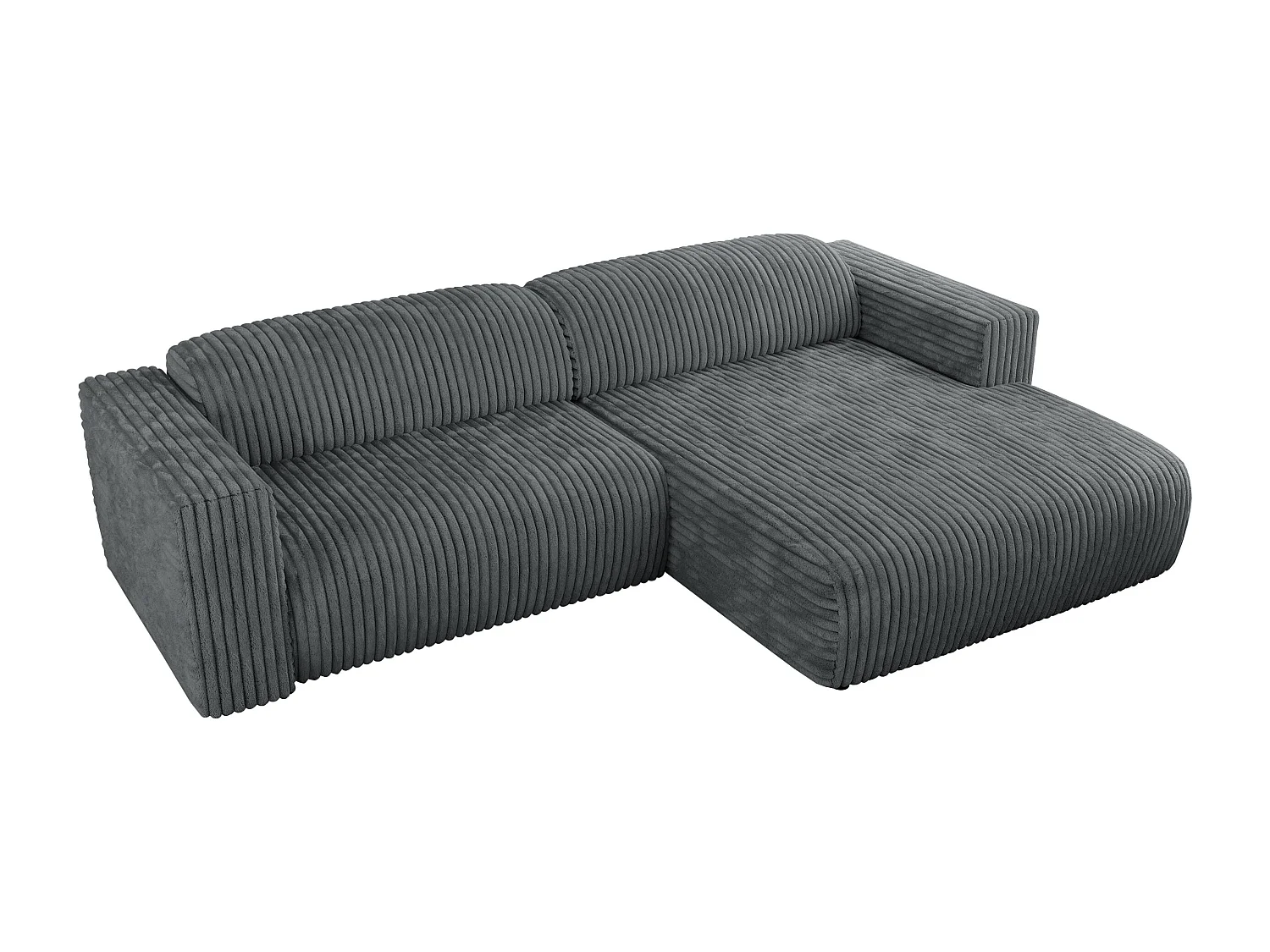 Ecksofa PASADENA - mit Armlehnen, Wohnlandschaft, freistehendes Sofa, große Ecke - Dunkelgrau Cord - Ecke Rechts