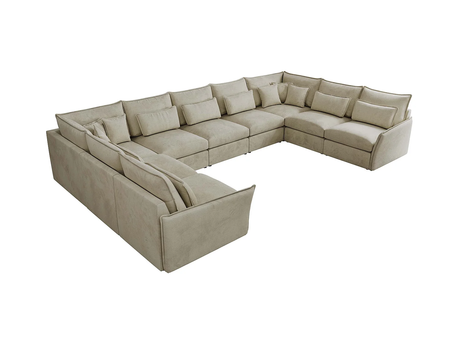 Ecksofa VERSO U9M - XXL Wohnlandschaft Ecke, modulare, Armlehnen und lose Kissen - Beige Velvet