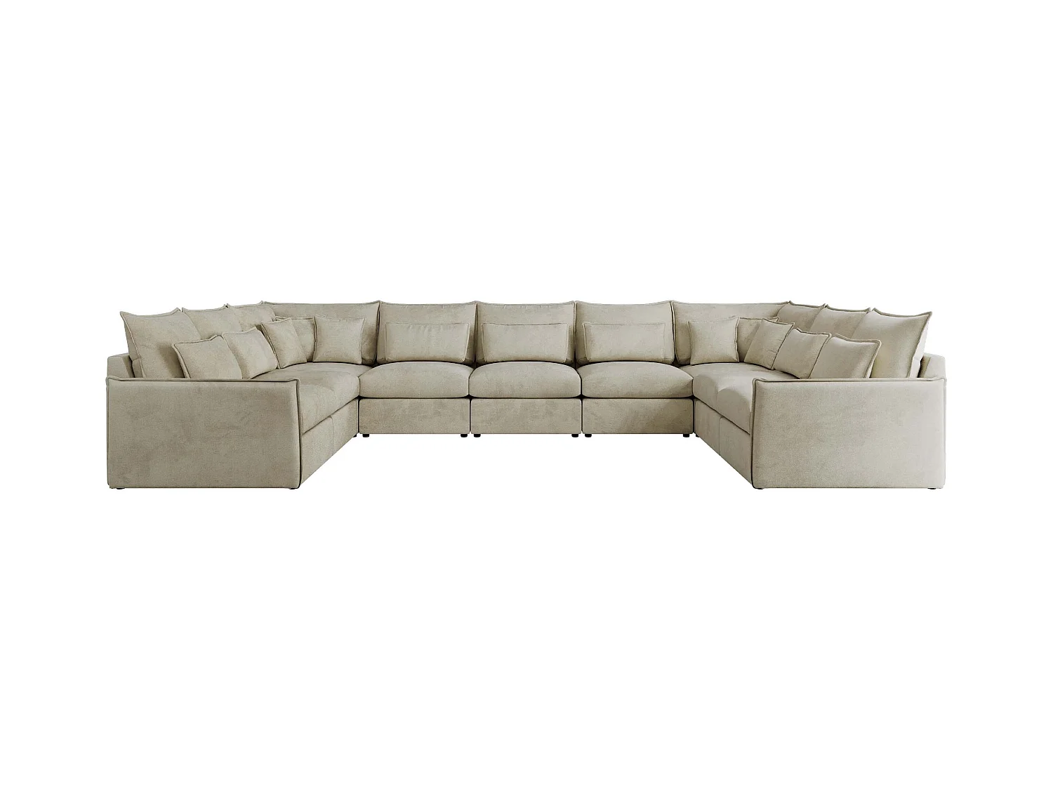 Ecksofa VERSO U9M - XXL Wohnlandschaft Ecke, modulare, Armlehnen und lose Kissen - Beige Velvet