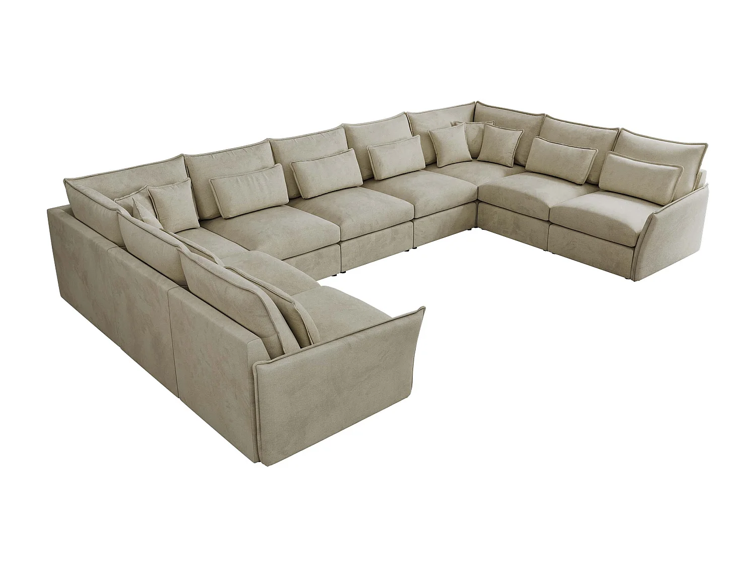 Ecksofa VERSO U9M - XXL Wohnlandschaft Ecke, modulare, Armlehnen und lose Kissen - Beige Velvet