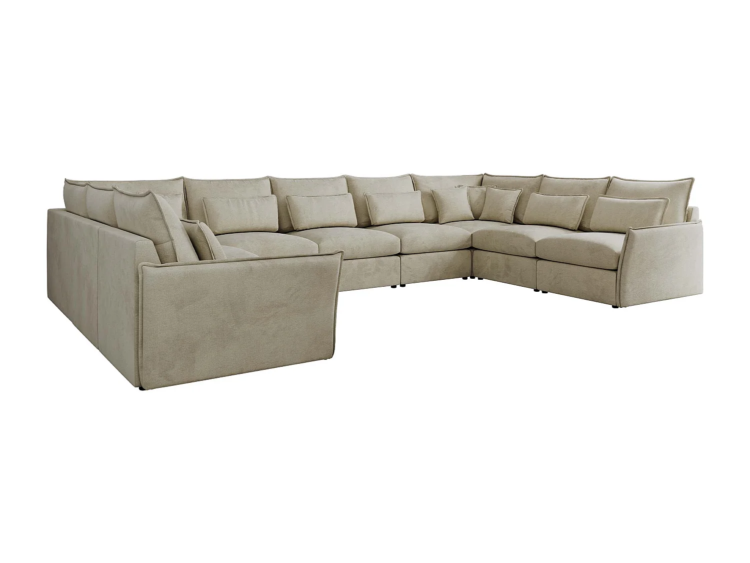 Ecksofa VERSO U9M - XXL Wohnlandschaft Ecke, modulare, Armlehnen und lose Kissen - Beige Velvet