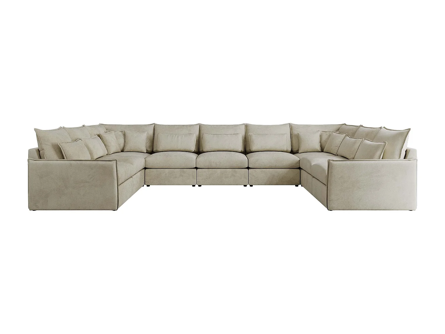 Ecksofa VERSO U9M - XXL Wohnlandschaft Ecke, modulare, Armlehnen und lose Kissen - Beige Velvet
