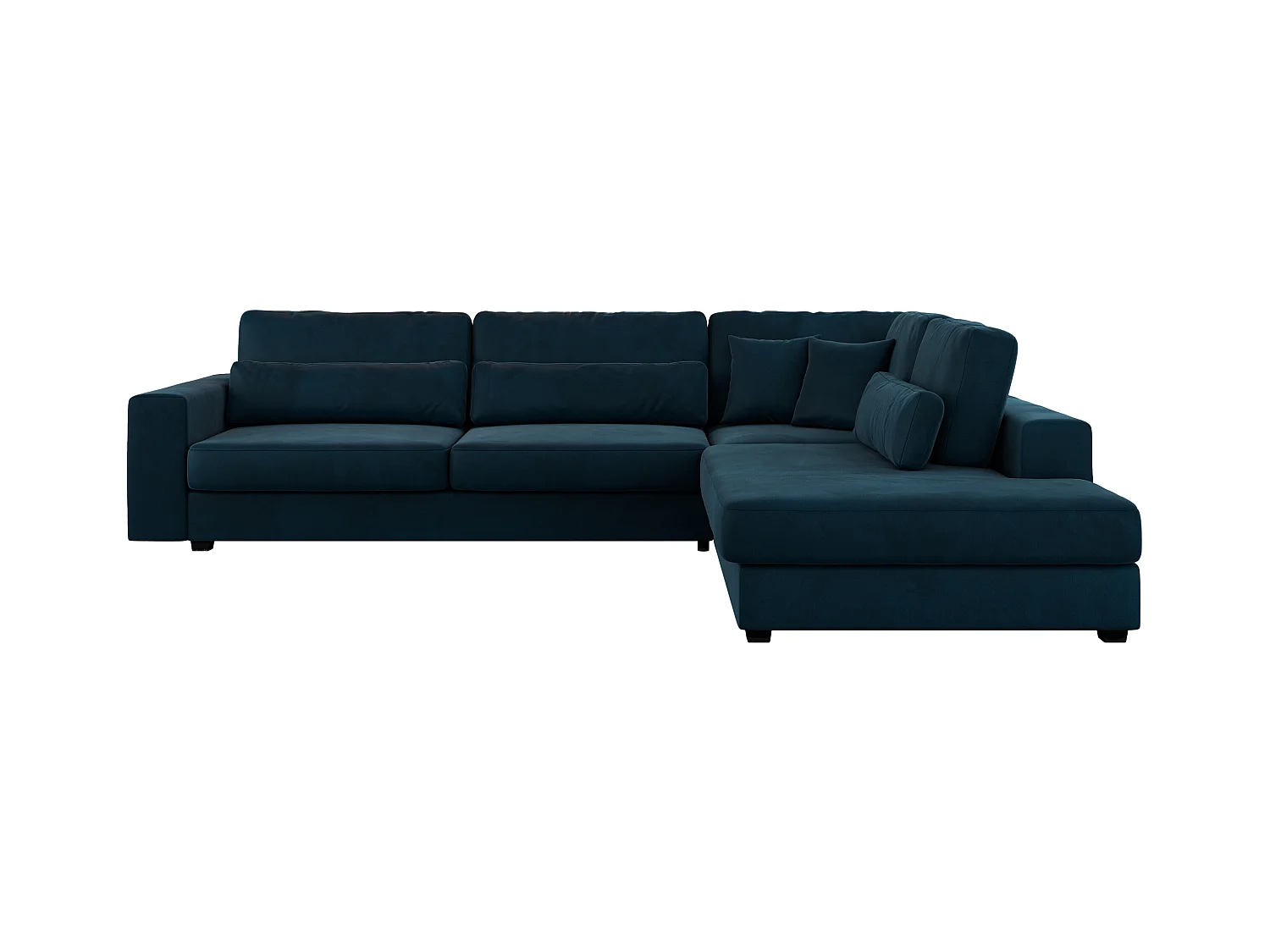 Ecksofa SAVONA - mit Armlehnen, lose Kissen, große L-förmige Ecke, Wohnlandschaft - Dunkelblau Velvet - Ecke Rechts
