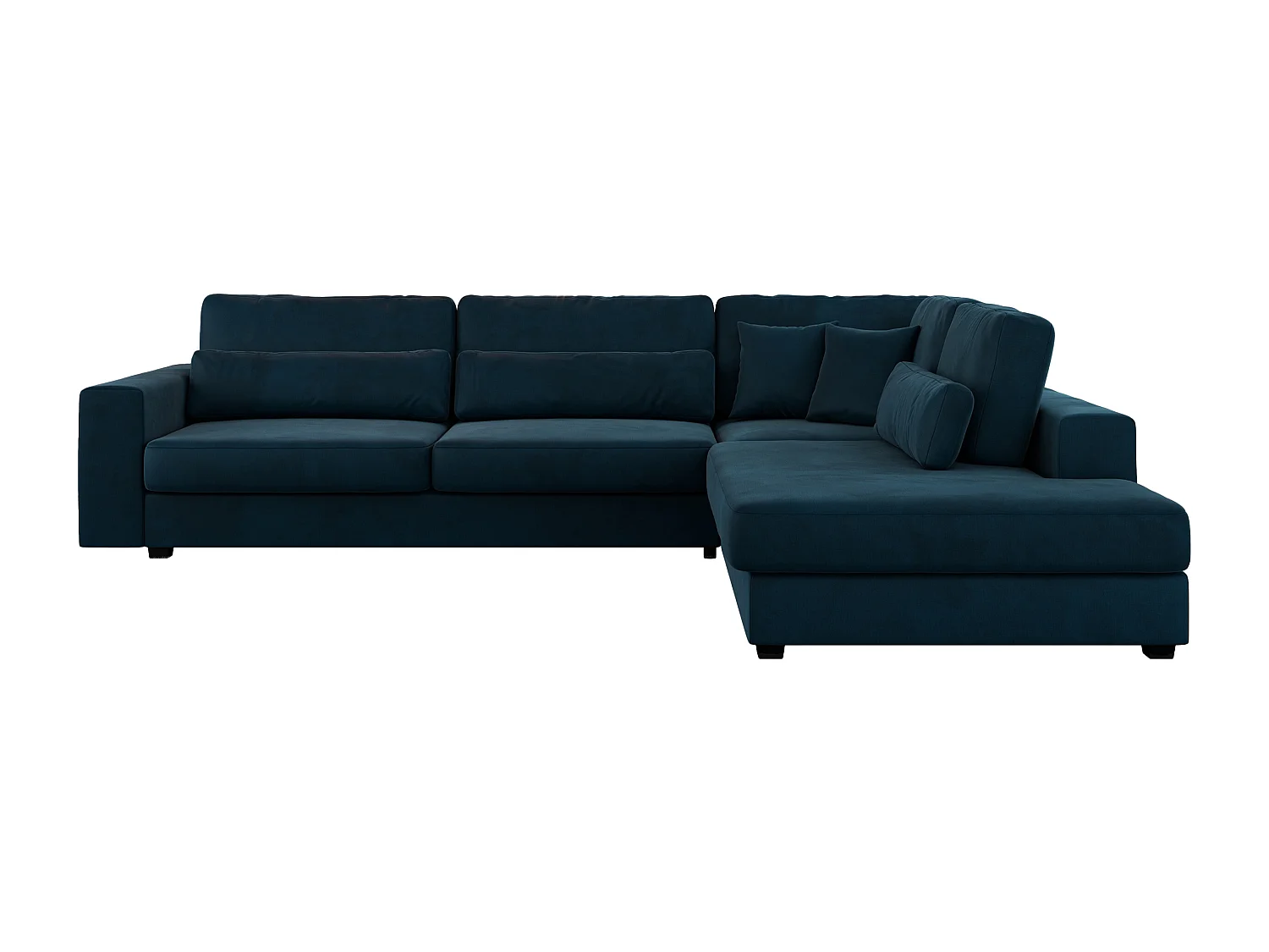 Ecksofa SAVONA - mit Armlehnen, lose Kissen, große L-förmige Ecke, Wohnlandschaft - Dunkelblau Velvet - Ecke Rechts