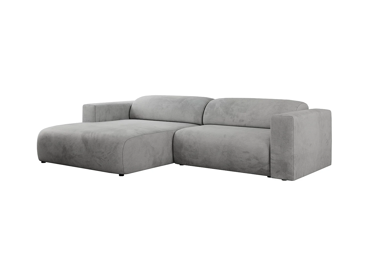 Ecksofa PASADENA - mit Armlehnen, Wohnlandschaft, freistehendes Sofa, große Ecke - Hellgrau Velvet - Ecke Links