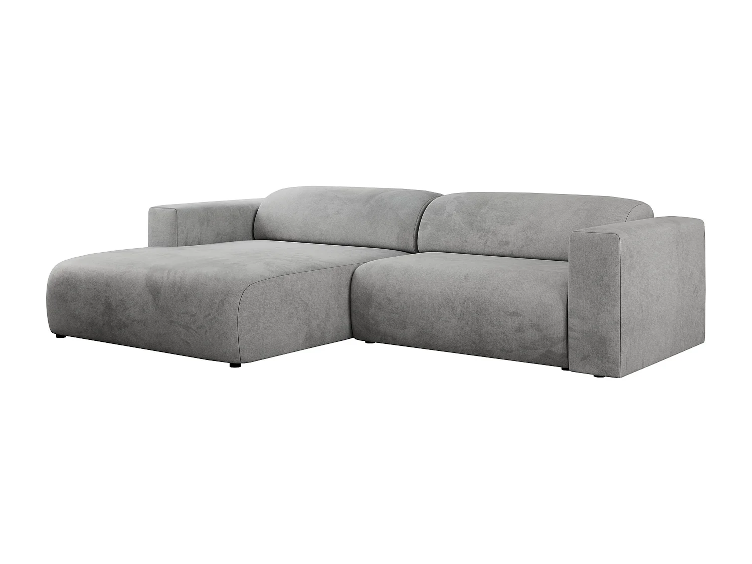Ecksofa PASADENA - mit Armlehnen, Wohnlandschaft, freistehendes Sofa, große Ecke - Hellgrau Velvet - Ecke Links