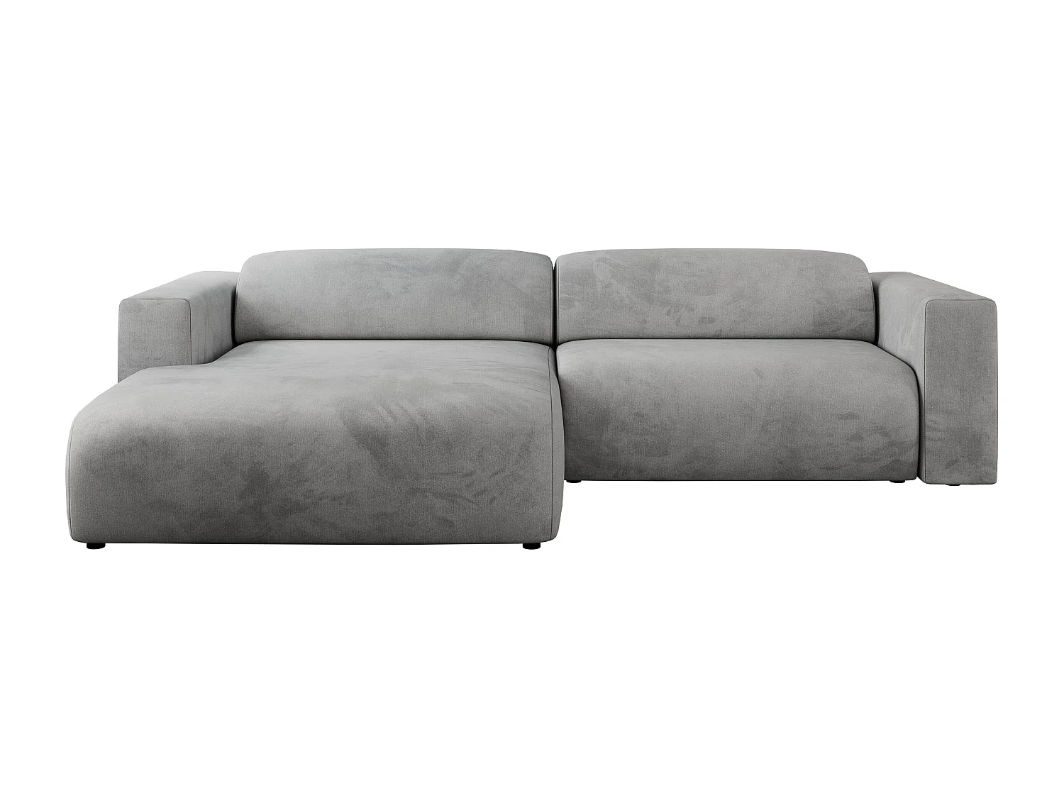 Ecksofa PASADENA - mit Armlehnen, Wohnlandschaft, freistehendes Sofa, große Ecke - Hellgrau Velvet - Ecke Links