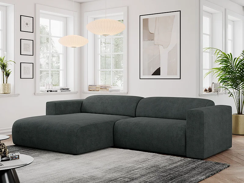 Ecksofa PASADENA - mit Armlehnen, Wohnlandschaft, freistehendes Sofa, große Ecke - Dunkelgrau Stukture - Ecke Links
