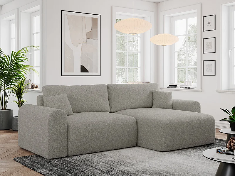 Ecksofa NELSON - Schlafcouch mit Armlehnen und Bettkasten, universelles L-förmige Ecksofa - Grau Boucle