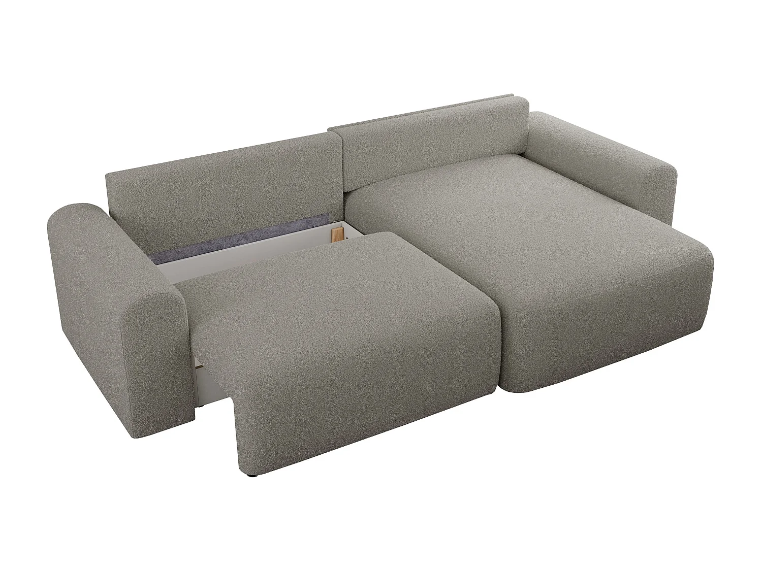 Ecksofa NELSON - Schlafcouch mit Armlehnen und Bettkasten, universelles L-förmige Ecksofa - Grau Boucle