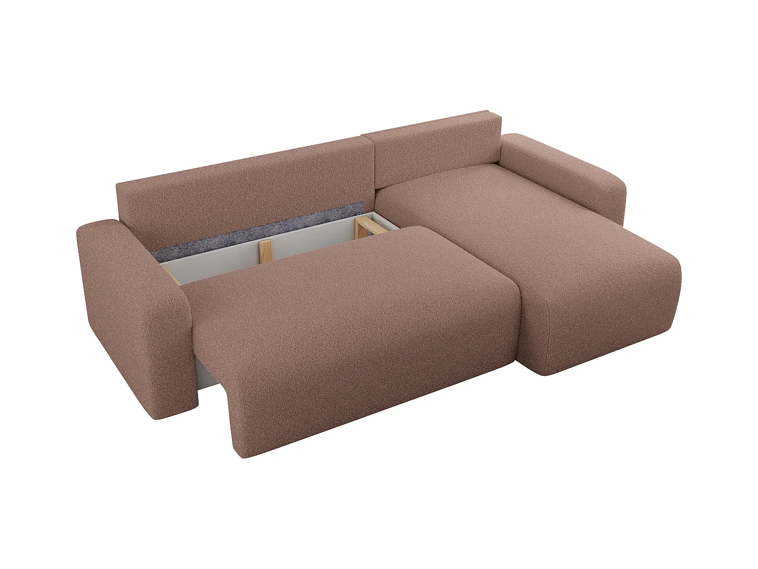 Ecksofa ARGOS - mit Schlaffunktion, Sofa mit armlehnen, Bettkasten, 3-Sitzer Sofa - Rosa Boucle