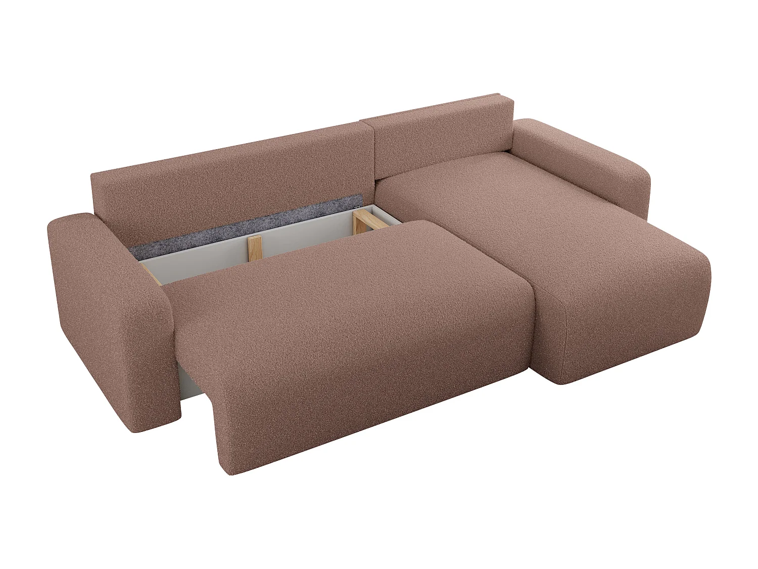 Ecksofa ARGOS - mit Schlaffunktion, Sofa mit armlehnen, Bettkasten, 3-Sitzer Sofa - Rosa Boucle