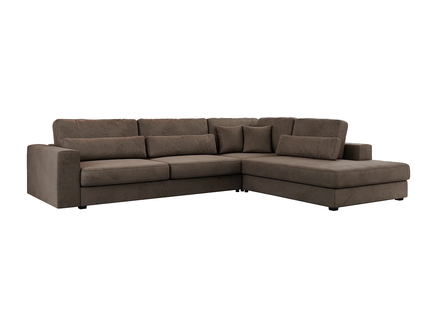 Ecksofa SAVONA - mit Armlehnen, lose Kissen, große L-förmige Ecke, Wohnlandschaft - Braun Velvet - Ecke Rechts