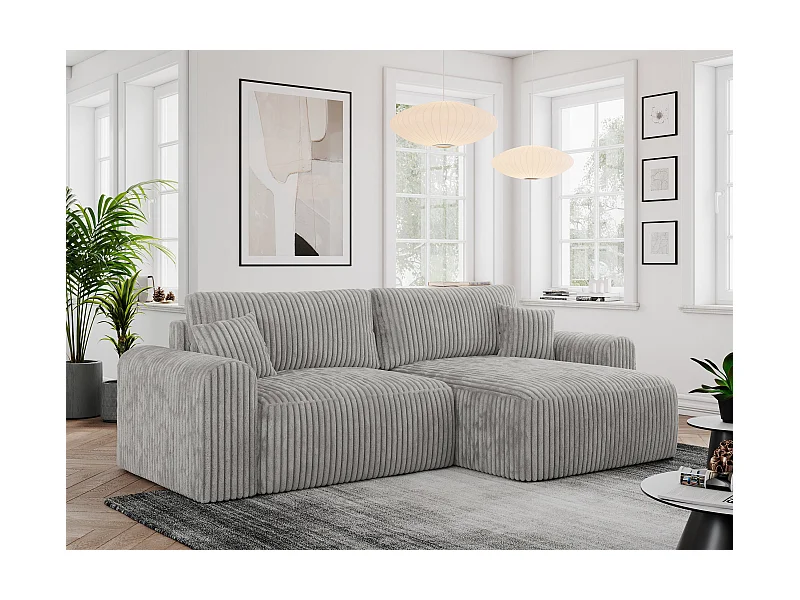 Ecksofa NELSON - Schlafcouch mit Armlehnen und Bettkasten, universelles L-förmige Ecksofa - Hellgrau Cord