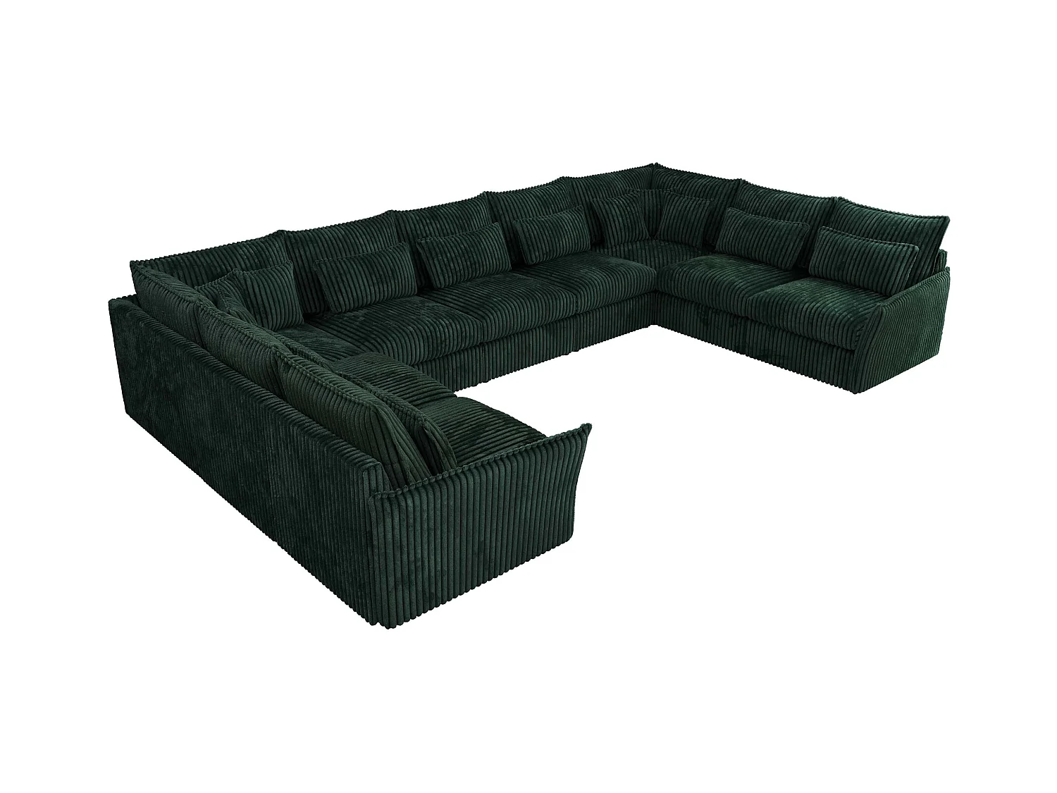 Ecksofa VERSO U9M - XXL Wohnlandschaft Ecke, modulare, Armlehnen und lose Kissen - Grün Cord
