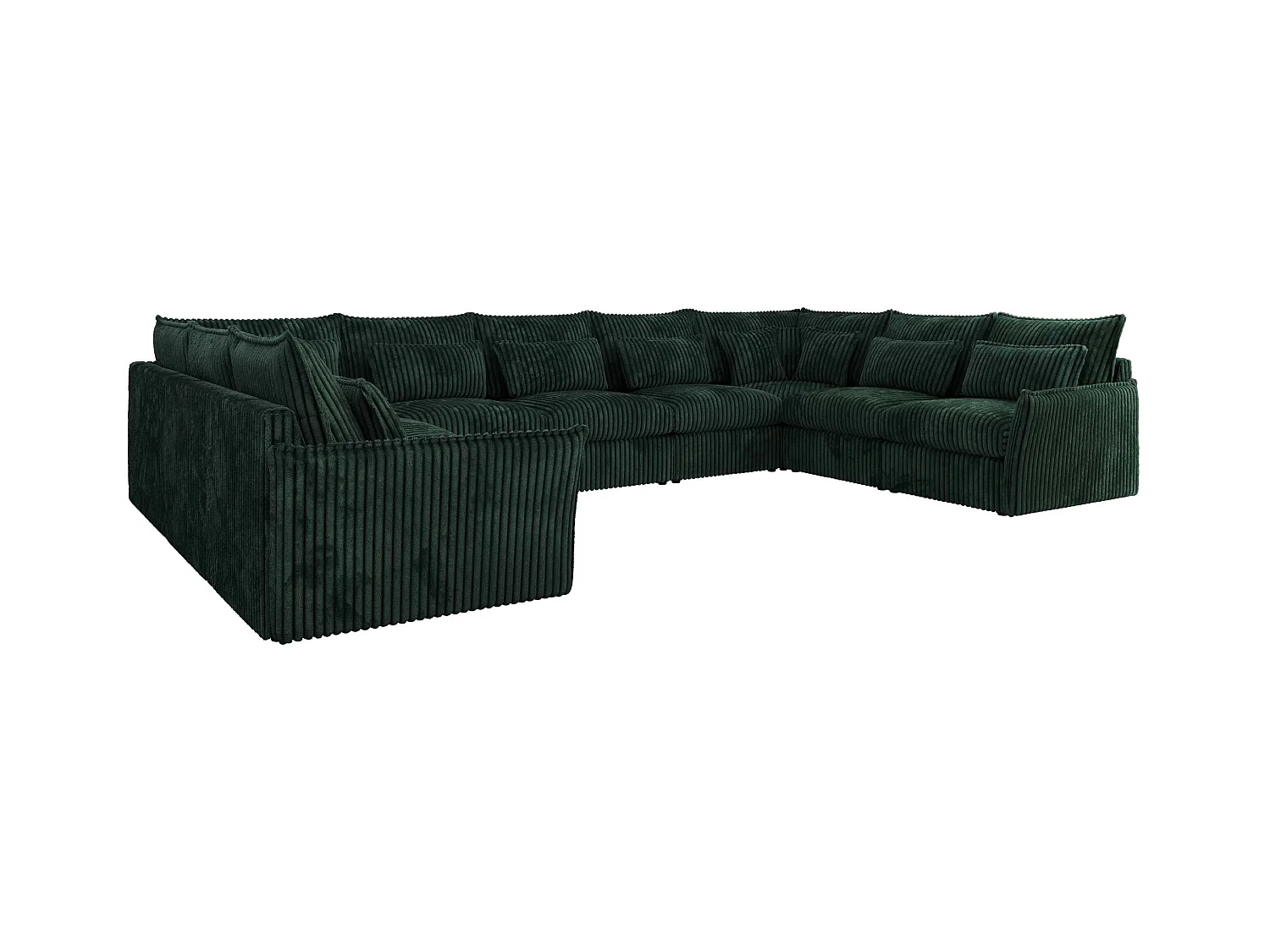 Ecksofa VERSO U9M - XXL Wohnlandschaft Ecke, modulare, Armlehnen und lose Kissen - Grün Cord