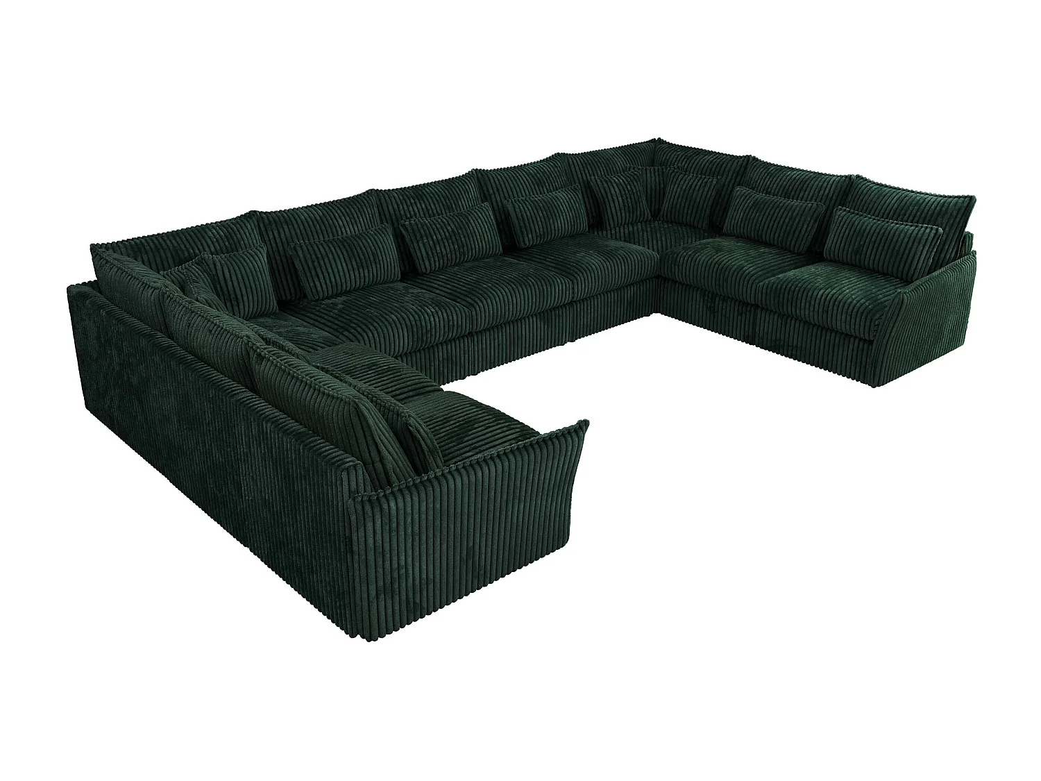 Ecksofa VERSO U9M - XXL Wohnlandschaft Ecke, modulare, Armlehnen und lose Kissen - Grün Cord