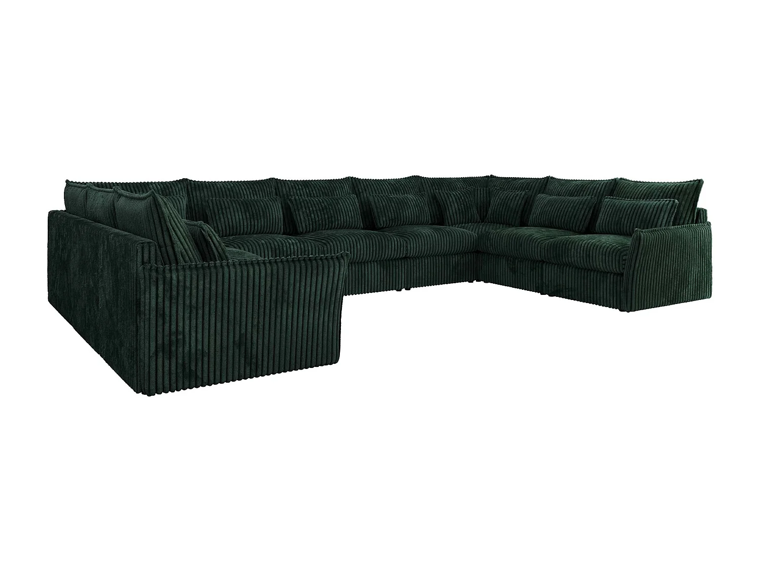 Ecksofa VERSO U9M - XXL Wohnlandschaft Ecke, modulare, Armlehnen und lose Kissen - Grün Cord