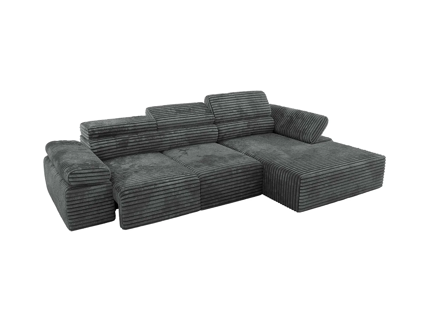 Ecksofa RILASSO - L-förmige Ecke mit Relax-funktion, elektrisch verstellbarer Sitz, Armlehnen - Dunkelgrau Cord - Ecke Rechts