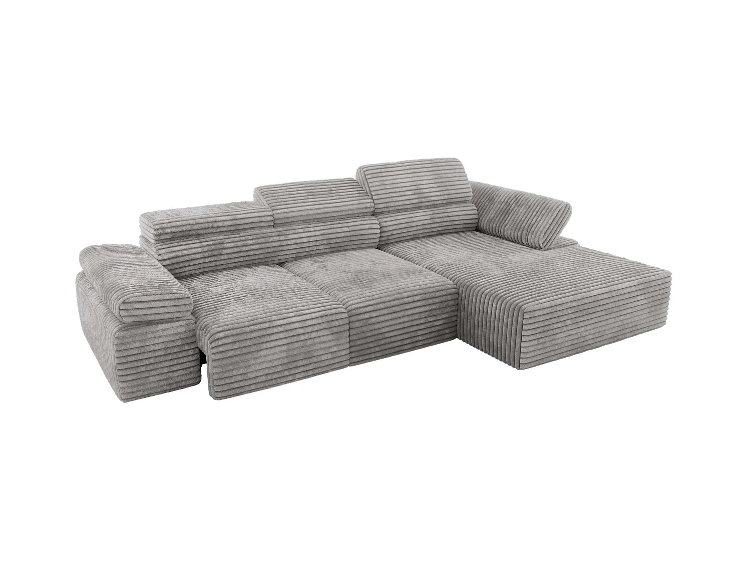 Ecksofa RILASSO - L-förmige Ecke mit Relax-funktion, elektrisch verstellbarer Sitz, Armlehnen - Hellgrau Cord - Ecke Rechts