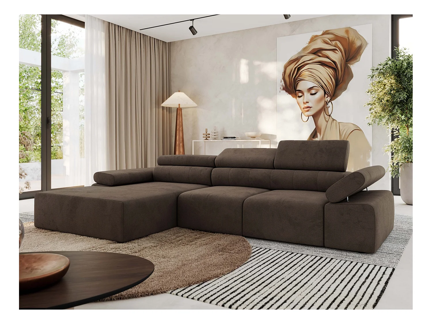 Ecksofa RILASSO - L-förmige Ecke mit Relax-funktion, elektrisch verstellbarer Sitz, Armlehnen - Braun Velvet - Ecke Links