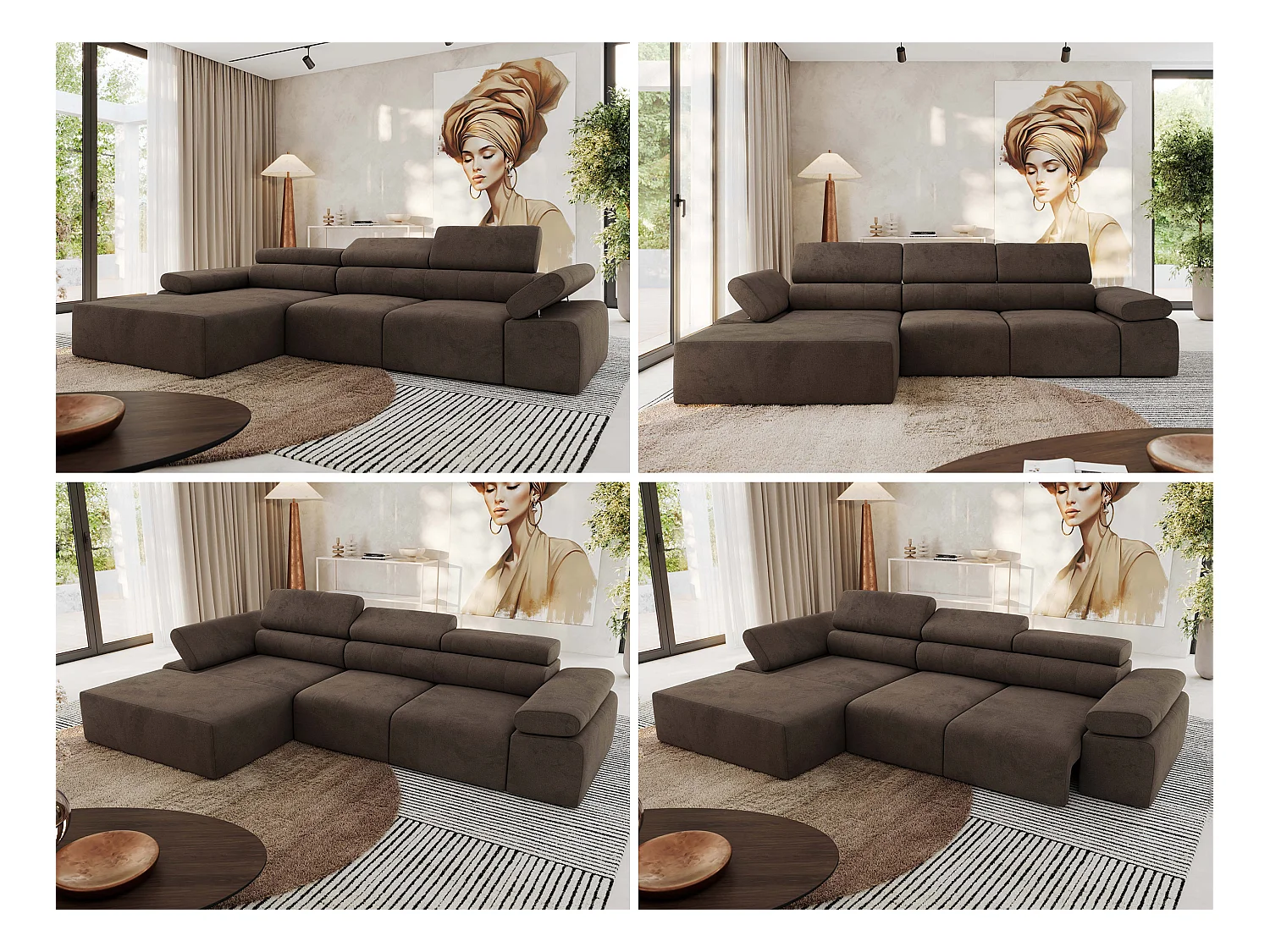 Ecksofa RILASSO - L-förmige Ecke mit Relax-funktion, elektrisch verstellbarer Sitz, Armlehnen - Braun Velvet - Ecke Links