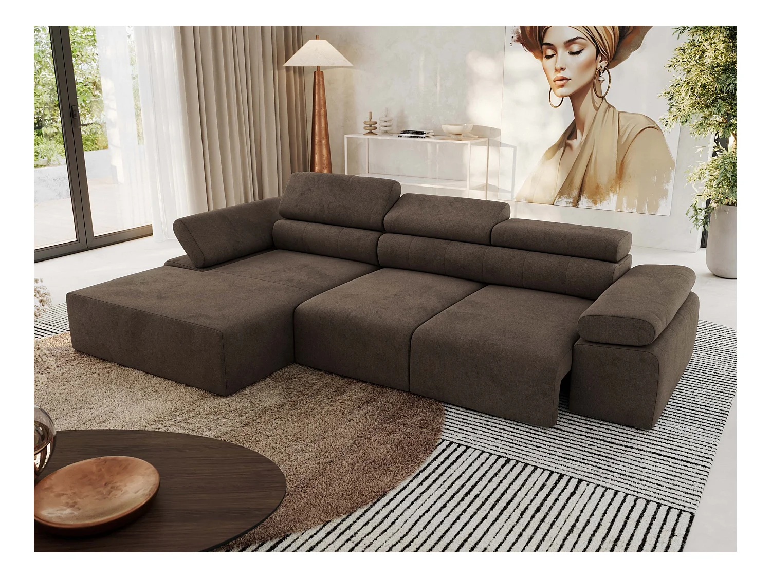 Ecksofa RILASSO - L-förmige Ecke mit Relax-funktion, elektrisch verstellbarer Sitz, Armlehnen - Braun Velvet - Ecke Links