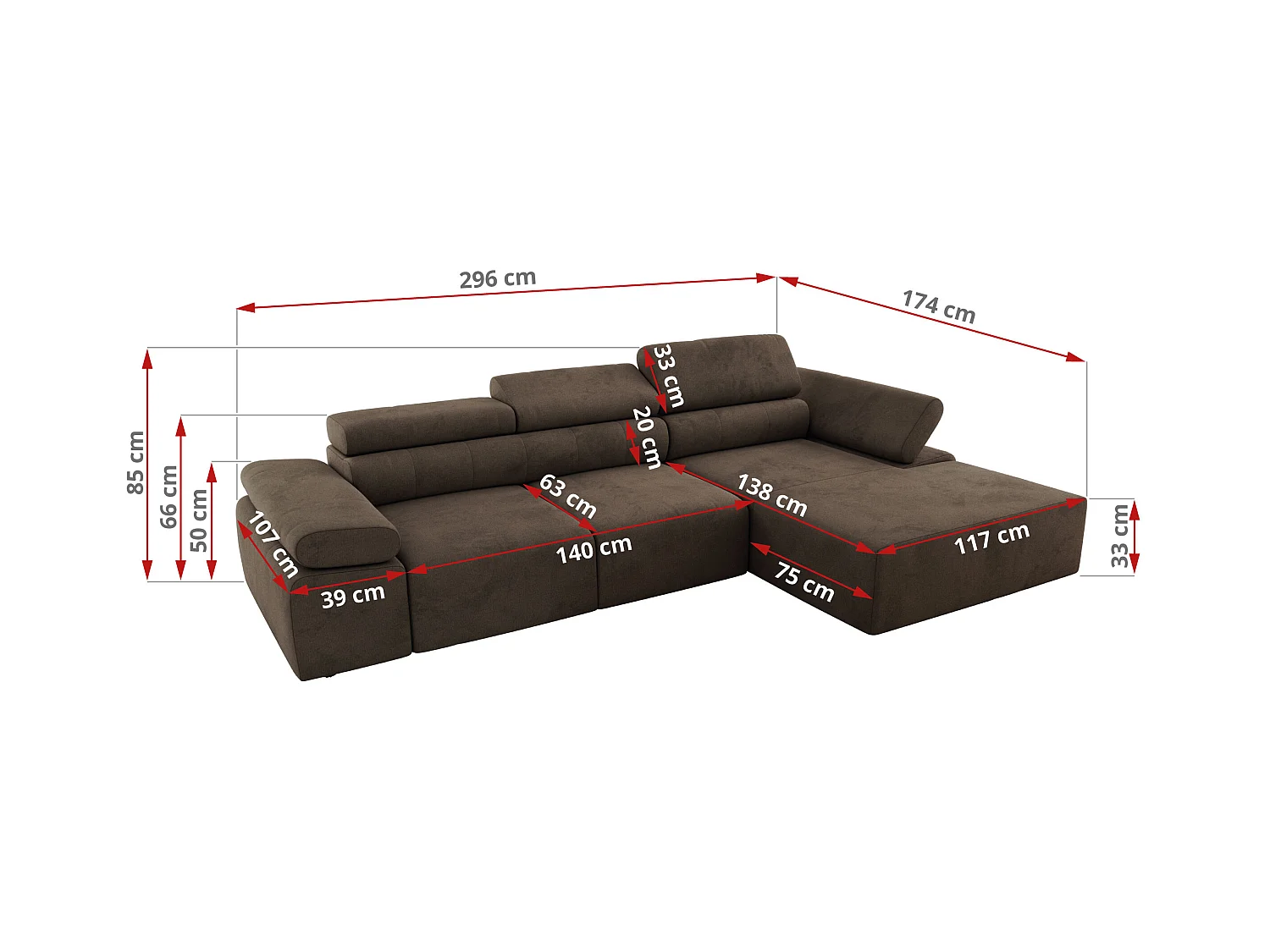Ecksofa RILASSO - L-förmige Ecke mit Relax-funktion, elektrisch verstellbarer Sitz, Armlehnen - Braun Velvet - Ecke Links