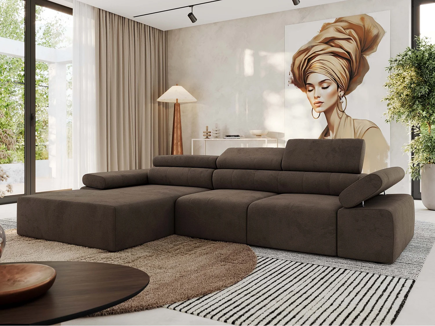 Ecksofa RILASSO - L-förmige Ecke mit Relax-funktion, elektrisch verstellbarer Sitz, Armlehnen - Braun Velvet - Ecke Links