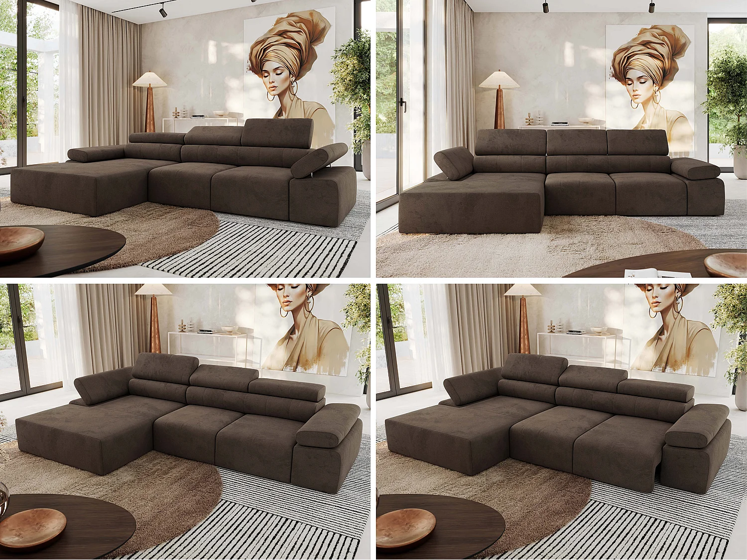 Ecksofa RILASSO - L-förmige Ecke mit Relax-funktion, elektrisch verstellbarer Sitz, Armlehnen - Braun Velvet - Ecke Links