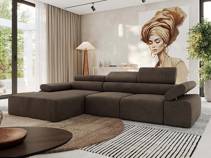 Ecksofa RILASSO - L-förmige Ecke mit Relax-funktion, elektrisch verstellbarer Sitz, Armlehnen - Braun Velvet - Ecke Links