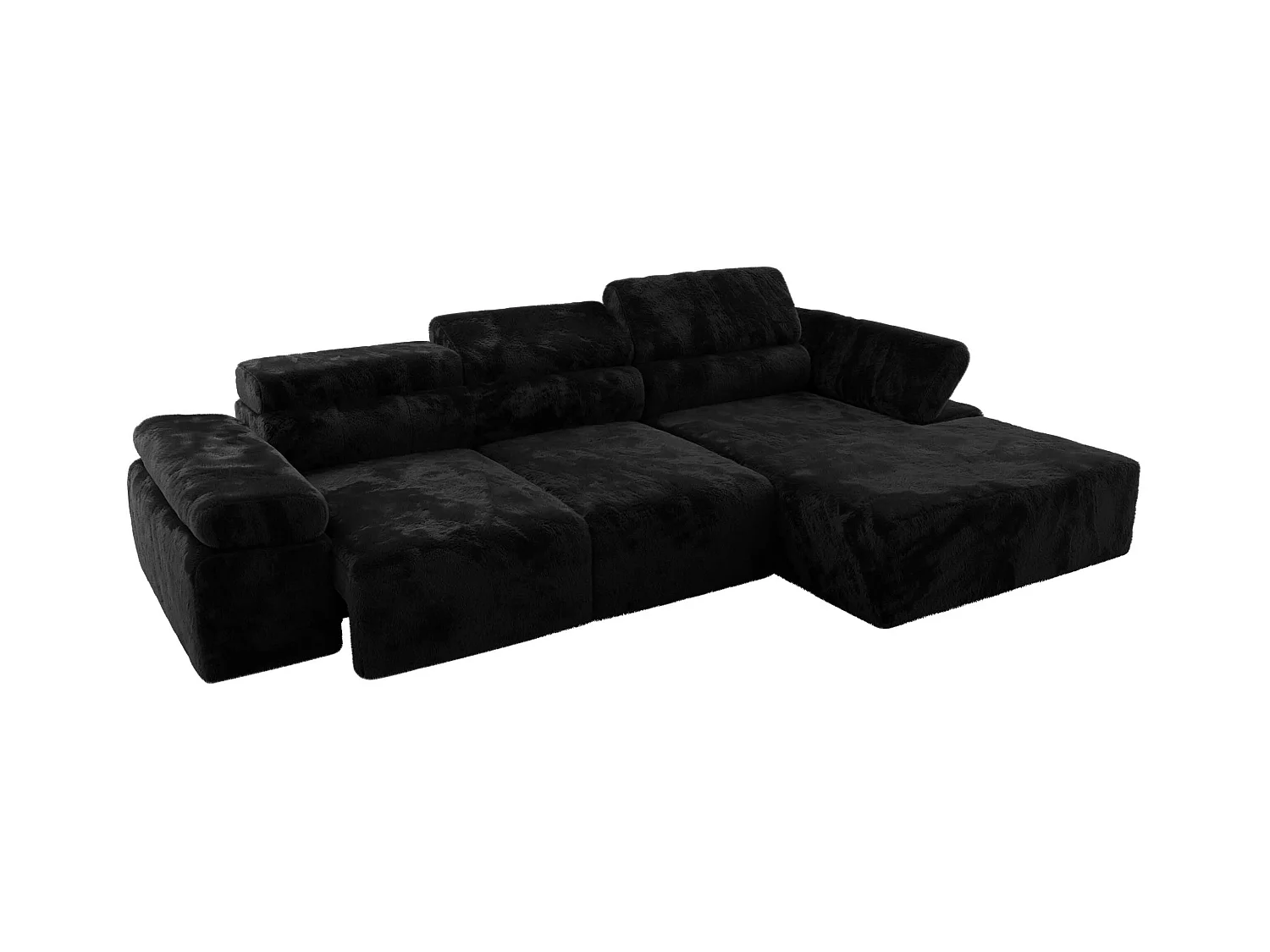 Ecksofa RILASSO - L-förmige Ecke mit Relax-funktion, elektrisch verstellbarer Sitz, Armlehnen - Schwarz Plüsch - Ecke Rechts