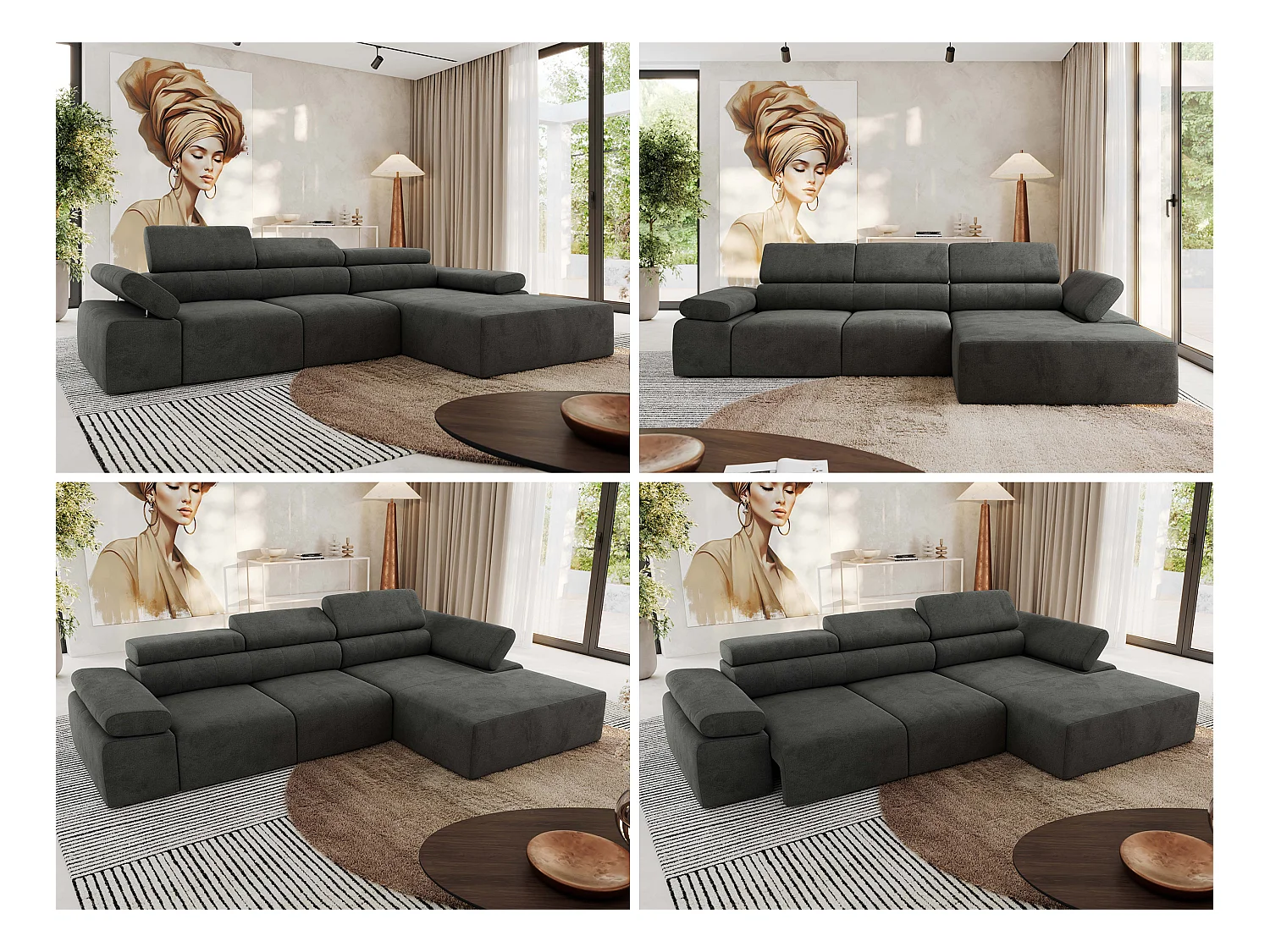 Ecksofa RILASSO - L-förmige Ecke mit Relax-funktion, elektrisch verstellbarer Sitz, Armlehnen - Dunkelgrau Velvet - Ecke Rechts