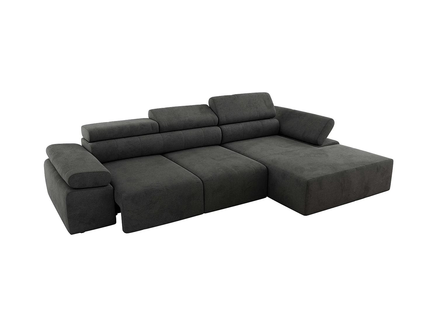 Ecksofa RILASSO - L-förmige Ecke mit Relax-funktion, elektrisch verstellbarer Sitz, Armlehnen - Dunkelgrau Velvet - Ecke Rechts