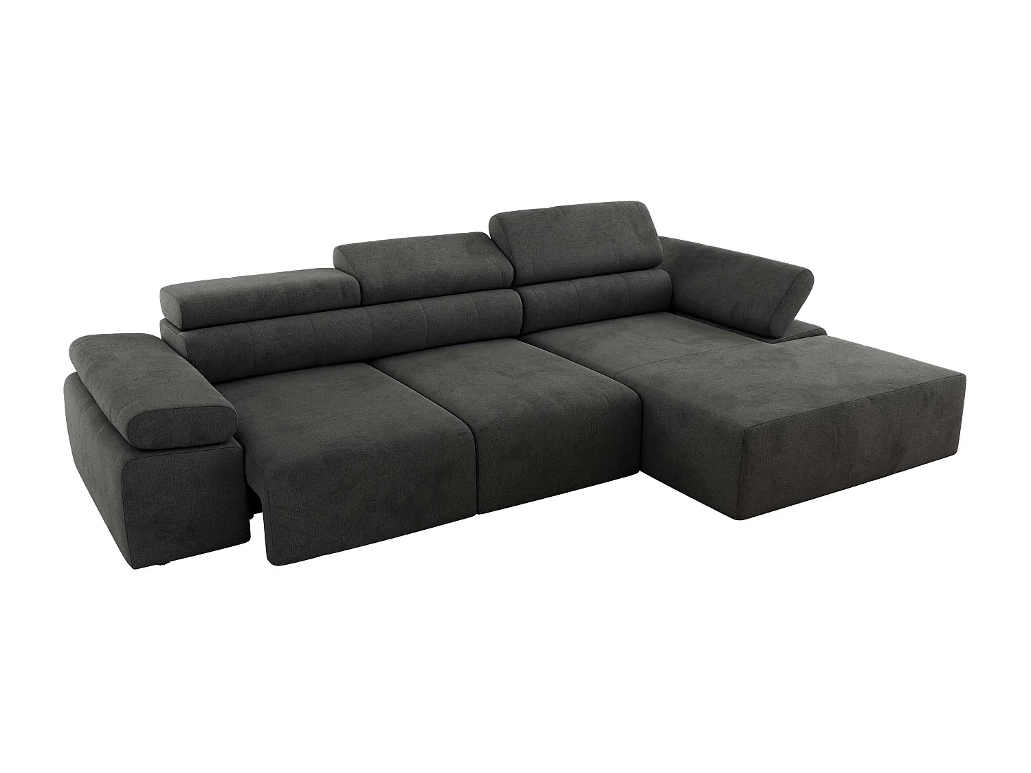Ecksofa RILASSO - L-förmige Ecke mit Relax-funktion, elektrisch verstellbarer Sitz, Armlehnen - Dunkelgrau Velvet - Ecke Rechts