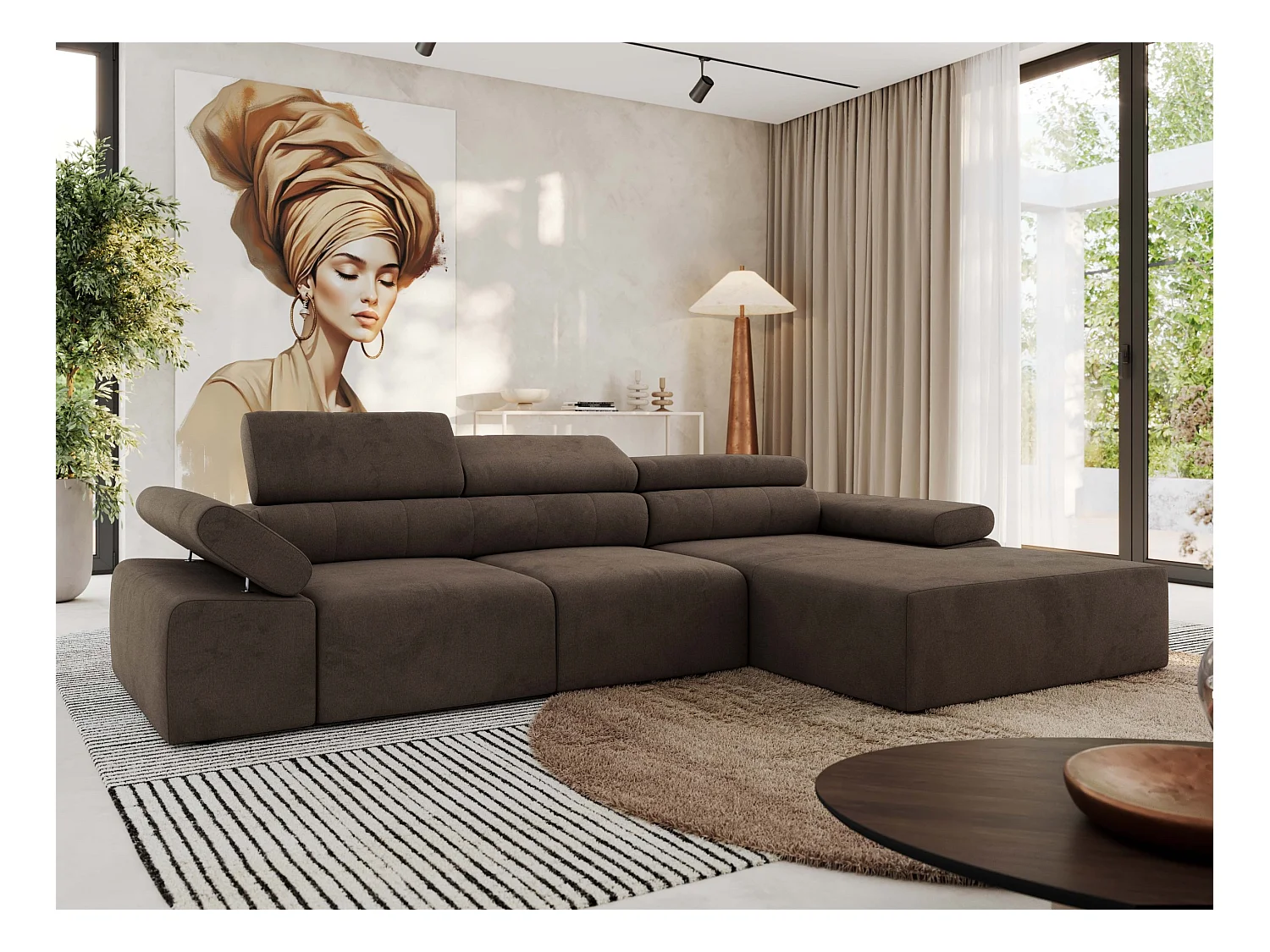 Ecksofa RILASSO - L-förmige Ecke mit Relax-funktion, elektrisch verstellbarer Sitz, Armlehnen - Braun Velvet - Ecke Rechts