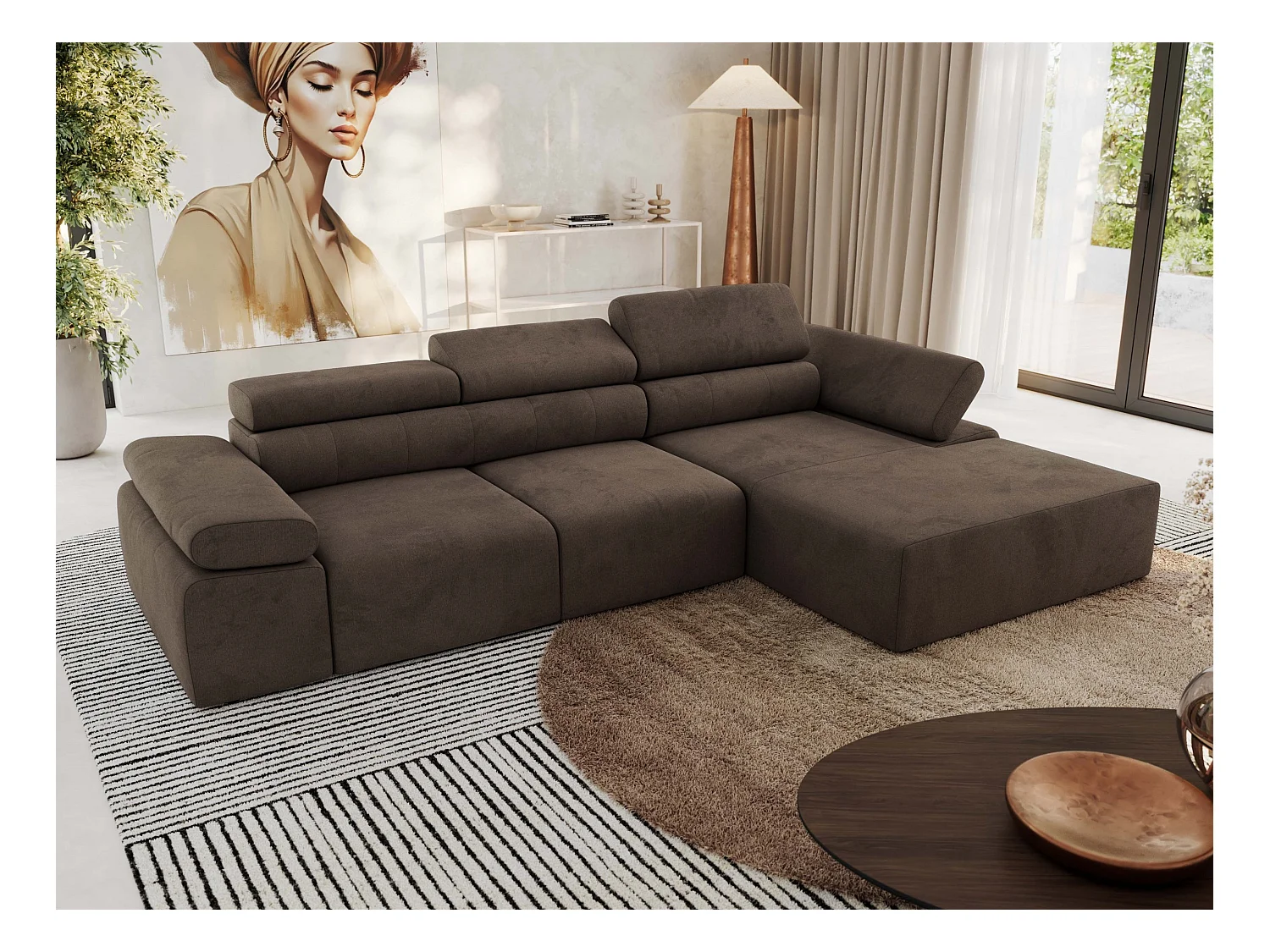 Ecksofa RILASSO - L-förmige Ecke mit Relax-funktion, elektrisch verstellbarer Sitz, Armlehnen - Braun Velvet - Ecke Rechts