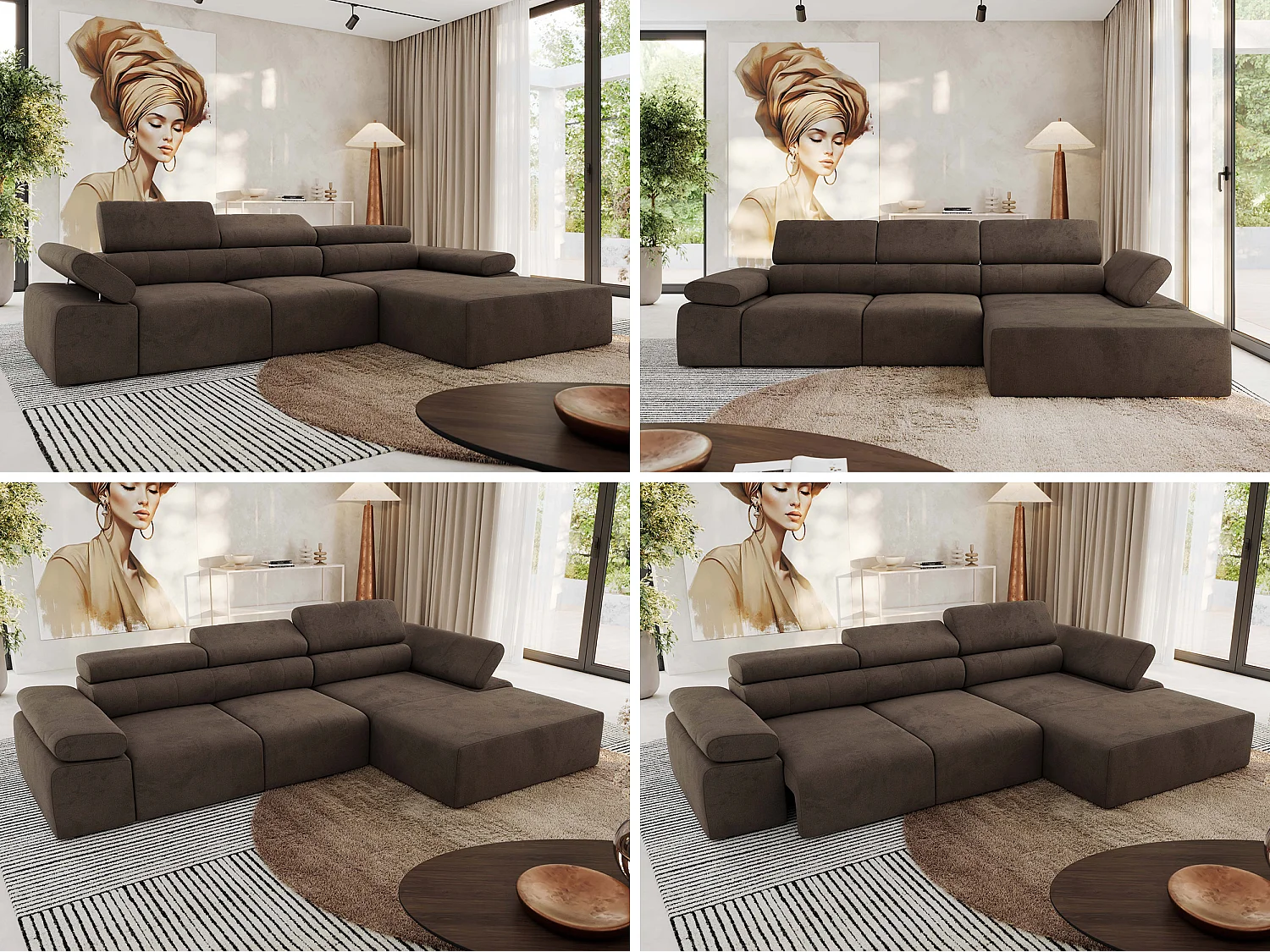 Ecksofa RILASSO - L-förmige Ecke mit Relax-funktion, elektrisch verstellbarer Sitz, Armlehnen - Braun Velvet - Ecke Rechts