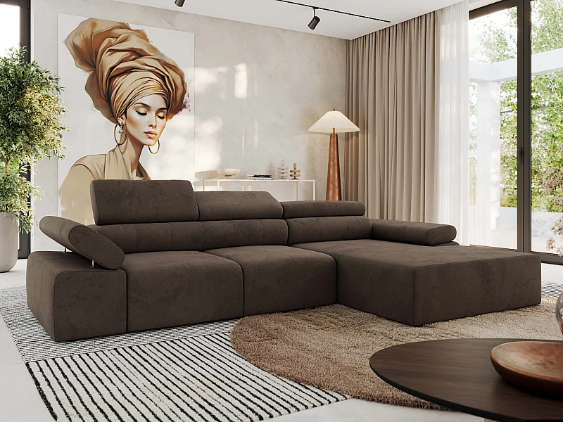 Ecksofa RILASSO - L-förmige Ecke mit Relax-funktion, elektrisch verstellbarer Sitz, Armlehnen - Braun Velvet - Ecke Rechts