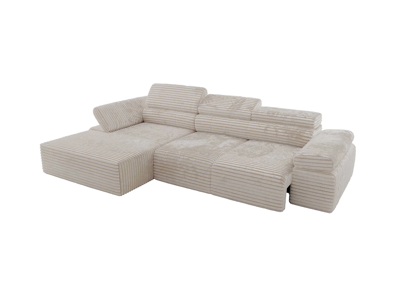 Ecksofa RILASSO - L-förmige Ecke mit Relax-funktion, elektrisch verstellbarer Sitz, Armlehnen - Beige Cord - Ecke Links