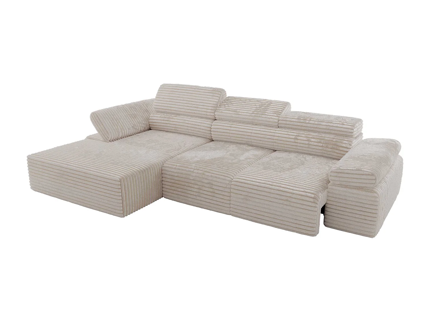 Ecksofa RILASSO - L-förmige Ecke mit Relax-funktion, elektrisch verstellbarer Sitz, Armlehnen - Beige Cord - Ecke Links