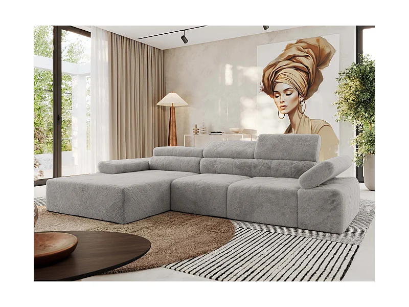 Ecksofa RILASSO - L-förmige Ecke mit Relax-funktion, elektrisch verstellbarer Sitz, Armlehnen - Hellgrau Plüsch - Ecke Links